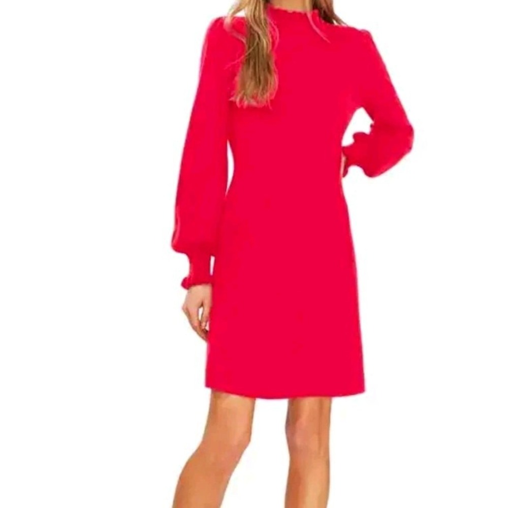 CeCe statement piece Hot Pink Mock Neck Knit Dress Ruffle Cuffs Balloon Sleeve M